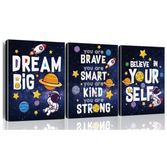 🚀 Yuzi-n Outer Space Kids Wall Art – Set of 3 – 12x15 - Picture 1 of 4
